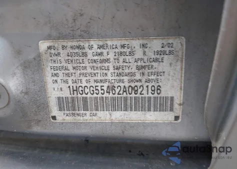 2002 Honda Accord 2.3 Lx z USA, uszkodzony, nr VIN 1HGCG55462A092196